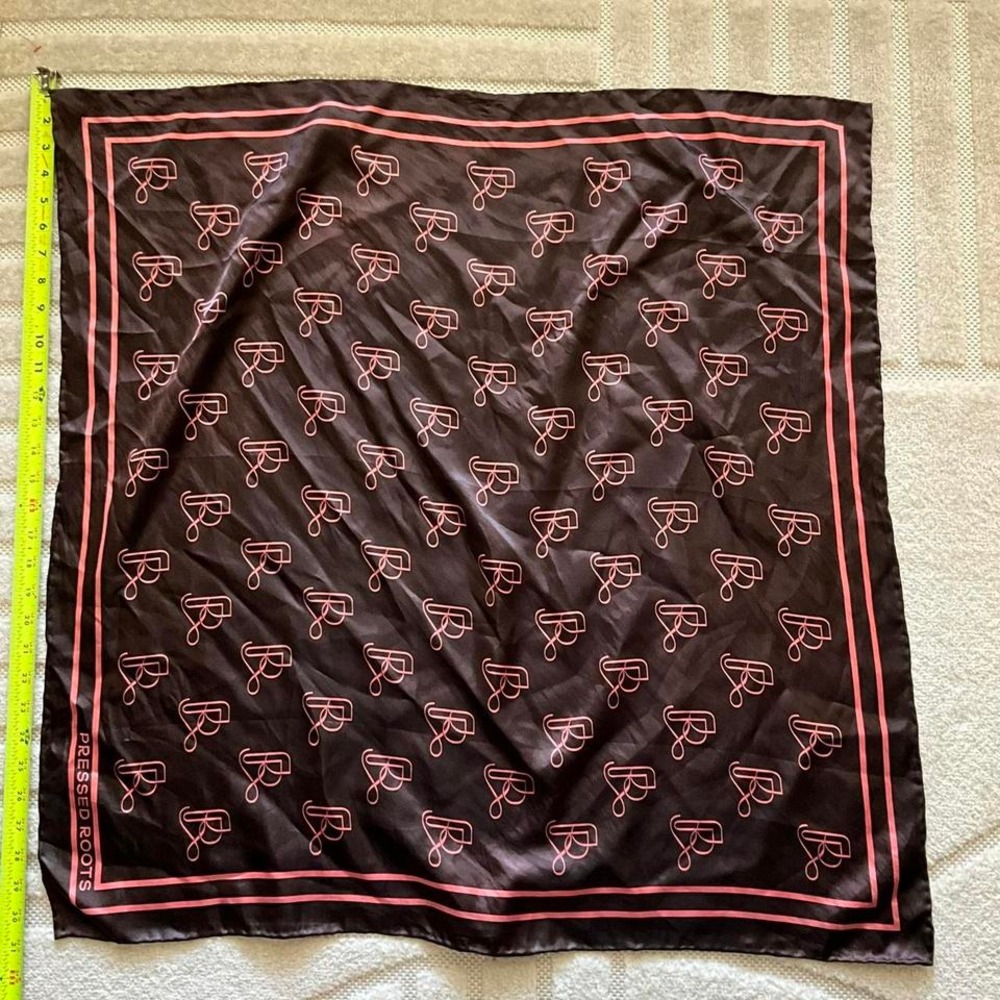 Pink & black silk Pressed Roots bandana scarf